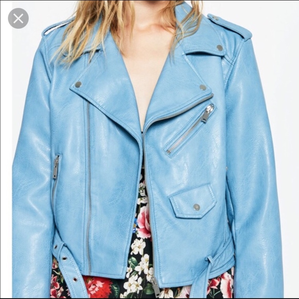 Zara Sky Blue Faux Leather Jacket 💙
